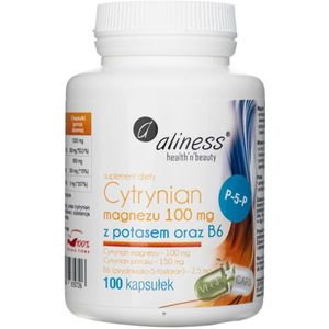Aliness Magnesiumcitraat 100 mg met kalium 150 mg, B6 (P-5-P) - 100 plantaardige capsules
