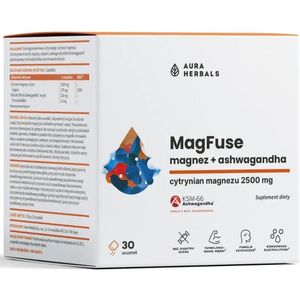 Aura Herbals MagFuse: Magnesium + Ashwagandha, Bosvruchten - 30 Zakjes