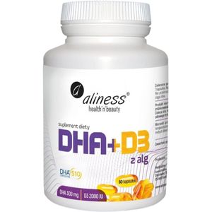 Aliness Omega DHA 300 mg van algen + vitamine D3 2000IU - 60 Capsules