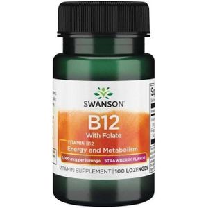 Swanson Vitamine B12 1000 mcg + Folaat, St RAW bes - 100 zuigtabletten