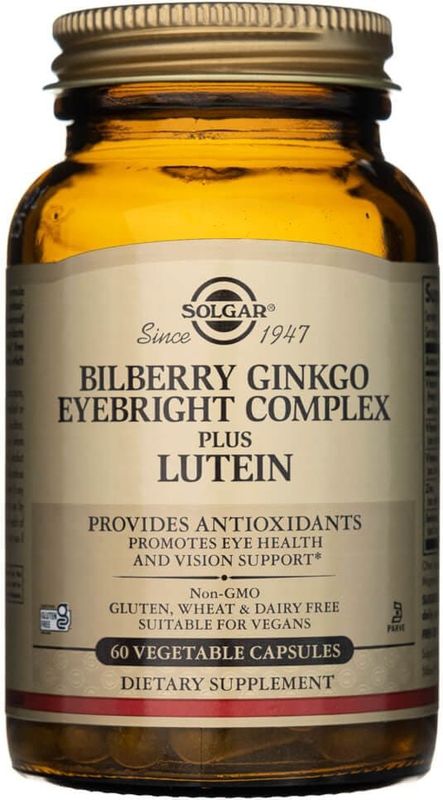 Solgar Bosbes Ginkgo Ogentroost Complex Plus Luteïne - 60 plantaardige capsules