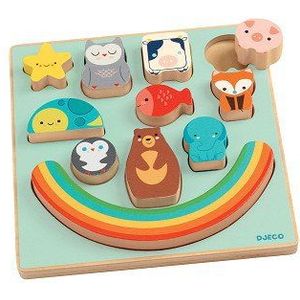 Djeco Houten Vormenpuzzel Dieren Regenboog, 11st.