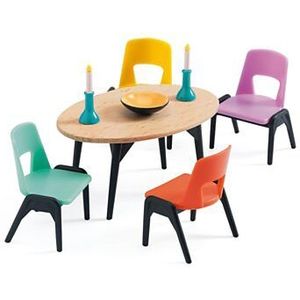 Djeco Poppenhuis Eetkamertafel met Stoelen