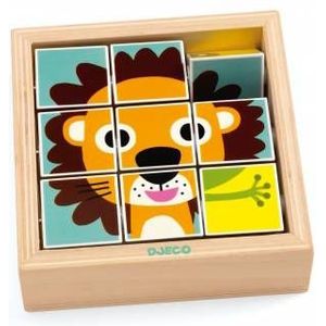 Houten Blokpuzzel (9st) - Drie verschillende puzzels met panda, leeuw en kikker
