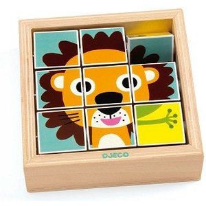 Houten Blokpuzzel (9st) - Drie verschillende puzzels met panda, leeuw en kikker