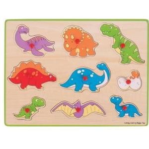 Bigjigs Houten Noppenpuzzel Dino's, 9dlg.