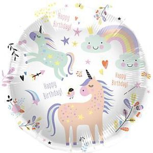 Folieballon Happy Birthday Unicorns 45cm.