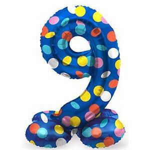 Staande Folieballon Colorful Dots Cijfer 9 - 72cm