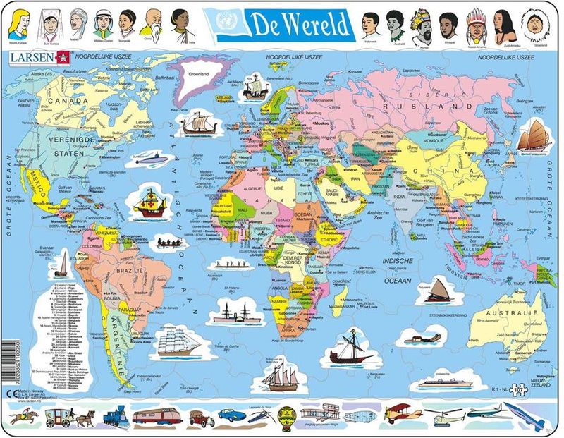 Larsen Legpuzzel Maxi Wereld 107 Stukjes