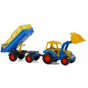 Cavallino Tractor met Voorlader en Aanhanger Blauw