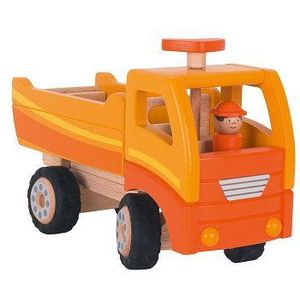Goki Houten Kiepwagen Oranje met Draaibare Wielen