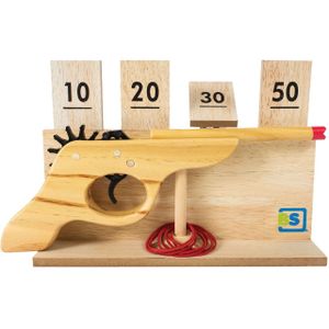 BS Toys Elastiek Pistool Schietspel - Mik en Schiet Speelgoed vanaf 6 Jaar - Houten Actiespel
