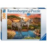 Zebra's bij de Drinkplaats Puzzel (500 Stukjes)