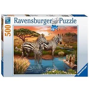 Zebra's bij de Drinkplaats Puzzel (500 Stukjes)