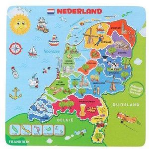 Marionette Puzzel Nederland - Houten Puzzel - Landkaart Nederland - 13 stukken - Hout