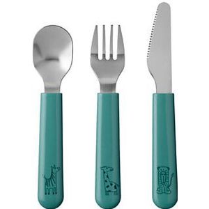 Mepal Mio kinderbestek – 3-delig, vork, mes en lepel – Roestvrij staal – Kinderservies – Deep turquoise