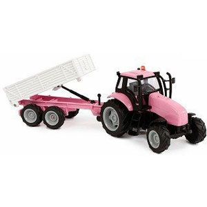 Kids Globe Die-cast Tactor met Aanhanger - Roze