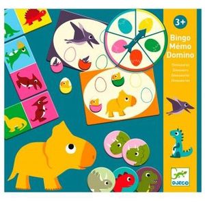 Djeco Dinosaurus Speeldoos - Bingo, Memo, Domino - Voor 3 jaar en ouder - Hoogwaardige materialen - Veilig en stimulerend