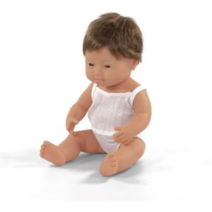 Miniland Babypop Europese Jongen Down 38cm - Anatomisch correcte pop met syndroom van down, beweegbare armen en benen, en vanillegeur