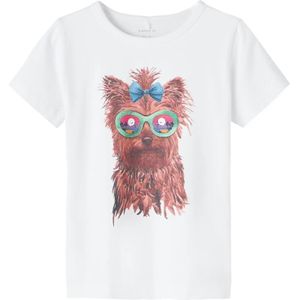 Name it Meisjes Witte Tshirt Faithe Honden Print