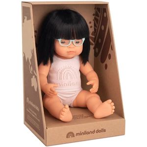 Miniland Babypop Aziatisch Meisje met Bril 38cm - Leer diversiteit met deze anatomisch correcte pop!