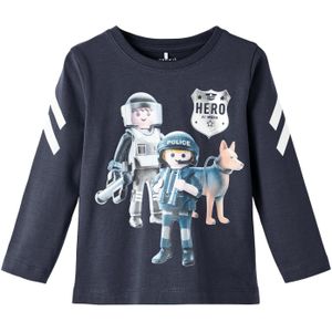 Name it Jongens Kinderkleding Blauwe Tshirts Playmobil Lange Mouwen Dohn Dark Sapphire