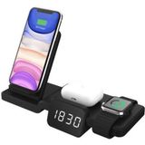 Draadloze laad dock met klok 1x telefoon - 1x Apple Watch - 1x AirPods - 1x USB