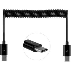 USB-C naar USB-C kabel met uitrekbaar krulsnoer zwart