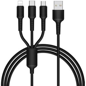 3 in 1 (USB-C / Lightning / Micro USB) laadkabel zwart