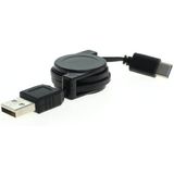USB-C naar USB kabel - Oprolbaar 0,7m - zwart
