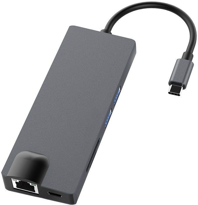 8 in 1 Dual USB 3.0 / USB-PD / HDMI / VGA / Gigabit LAN / Micro SD adapter voor USB-C