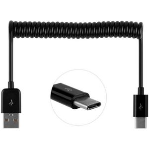 USB-C kabel met uitrekbaar krulsnoer zwart