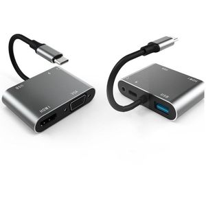 5 in 1 USB-C (male) naar USB 3.0/HDMI/VGA/USB-C PD/3,5mm audio Hub Docking Station