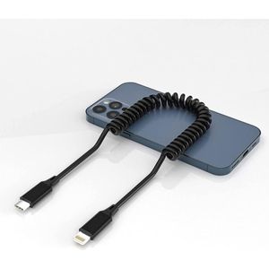 USB-C naar lightning kabel met uitrekbaar krulsnoer zwart