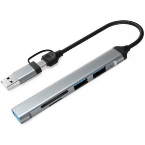 5 in 1 USB-C/USB (male) naar USB 3.0/2x USB 2.0/Micro SD/SD Hub Docking Station