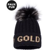 Goldbergh Hodd Faux Pom Dames Muts Black/Gold One Size