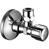 Hoekregelkraan Schell haaks met rozet 3/8" out x 10 mm knel of 3/8" out