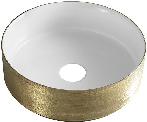 Sanifun Mondi waskom rond 360 x 360 x 120 mm glans wit/geborsteld goud
