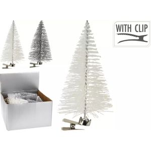 Element Kerstboom op knijper 10cm 2 assorti - Zilver, Wit