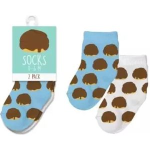 Bossche bollen sokken 0-6 m wit/blauw set 2