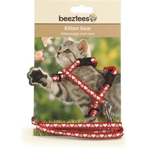 Beeztees Kittentuig Hartjes Rood 120cm x 10mm