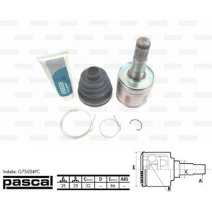 Homokineet reparatie set, aandrijfas PASCAL G75024PC links