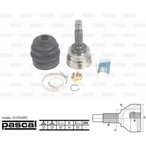 Homokineet reparatie set, aandrijfas PASCAL G10545PC