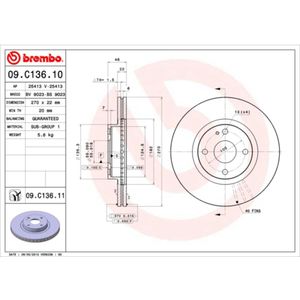 Remschijf BREMBO 09C13611 voorkant, geventileerd, 1 Stuk