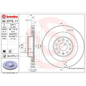 Remschijf BREMBO 09D77311 achter, geventileerd, sterk gecarboniseerd, 1 Stuk