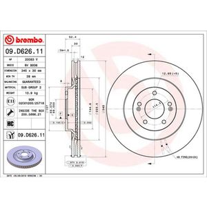 Remschijf BREMBO 09D62611 voorkant, geventileerd, sterk gecarboniseerd, 1 Stuk