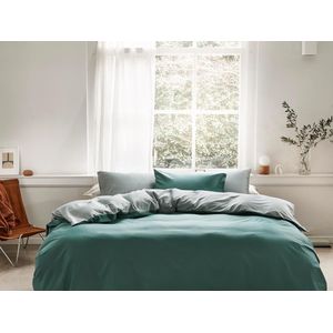 Yumeko overtrekset katoen satijn dubbelzijdig groen 200x220 + 2/60x70 - Bio, eco & fairtrade