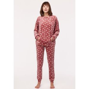 Pyjama Dames Studio Woody Velours Bolletjes Print - Roze