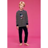 Pyjama Jongens Woody Strepen Top Vogel Velours - Donkerblauw