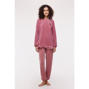 Pyjama Dames Woody Velours Strepen Top - Roze